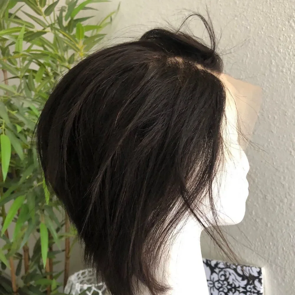 13x4 lace front black short pixie cut 100% HYMAN HAIR wig-180% density